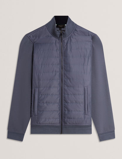 Ted Baker DURANO Quilted Front Zip-Through Knit Jacket MID BLUE