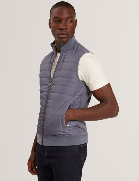 Ted Baker PAFAVOR Quilted Front Funnel Neck Zip-Up Gilet MID BLUE