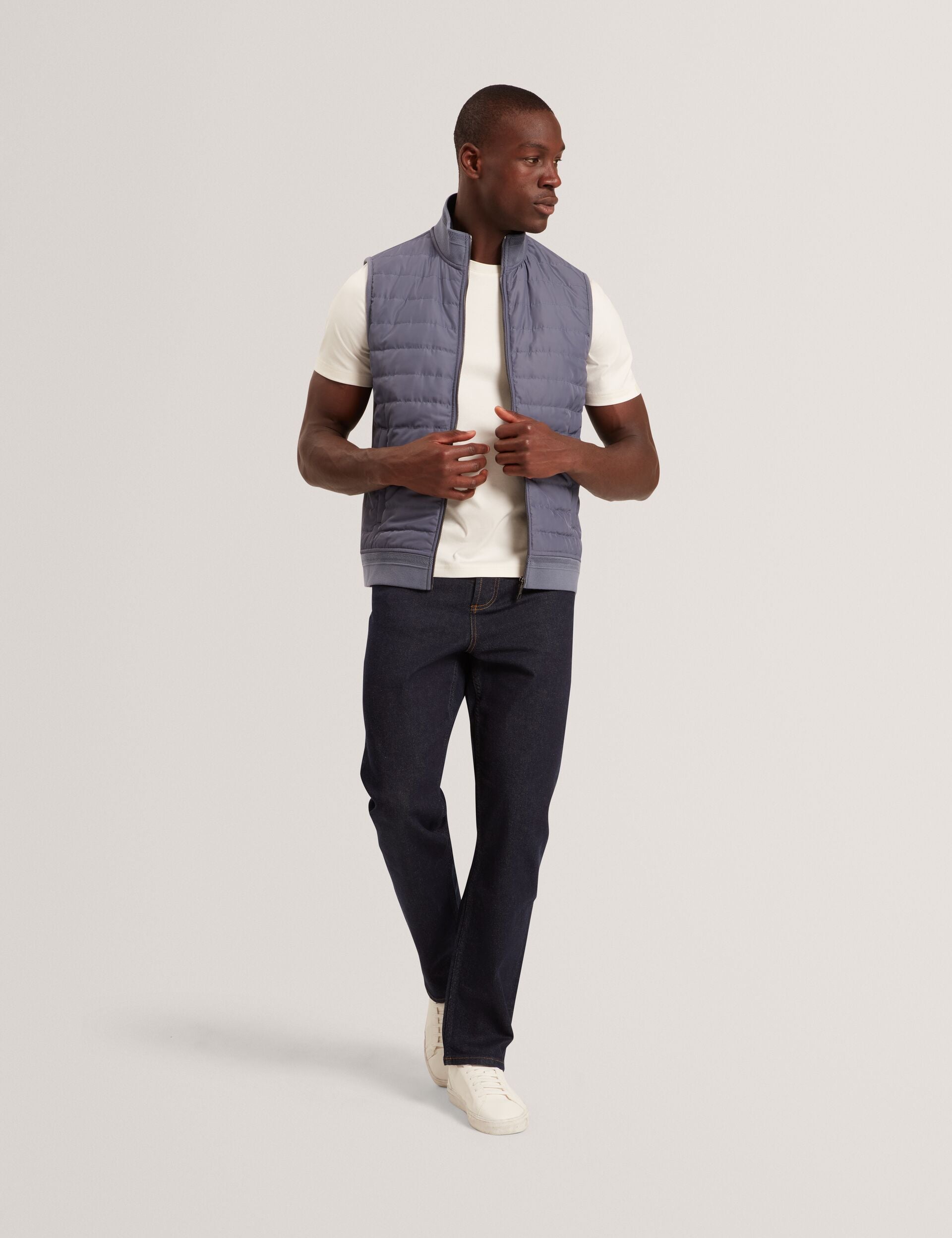 Ted Baker PAFAVOR Quilted Front Funnel Neck Zip-Up Gilet MID BLUE