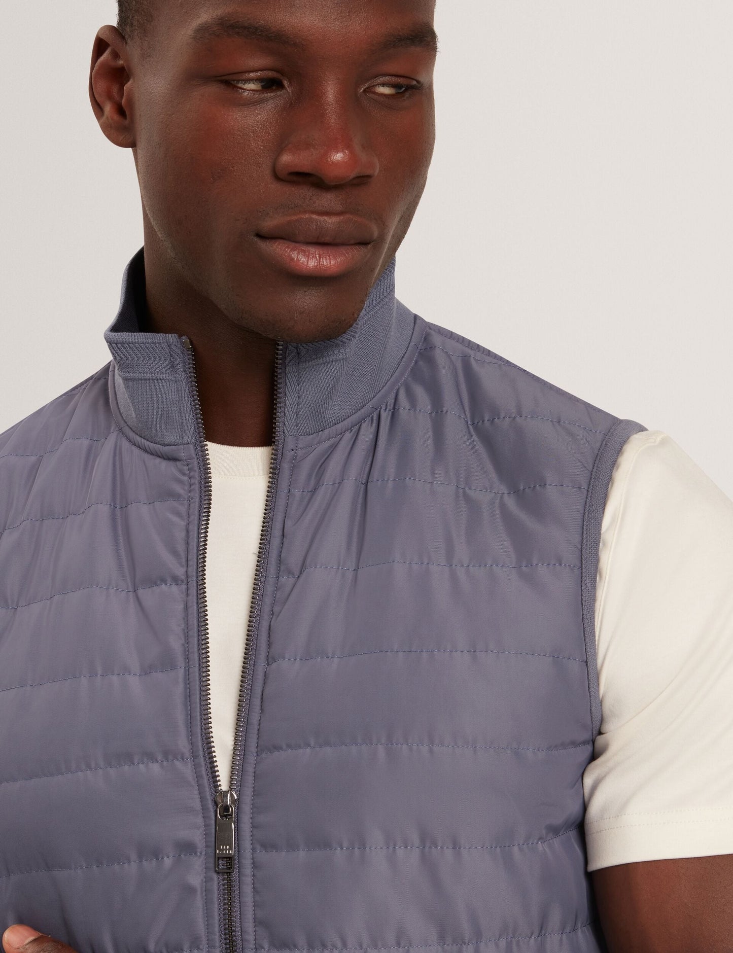 Ted Baker PAFAVOR Quilted Front Funnel Neck Zip-Up Gilet MID BLUE