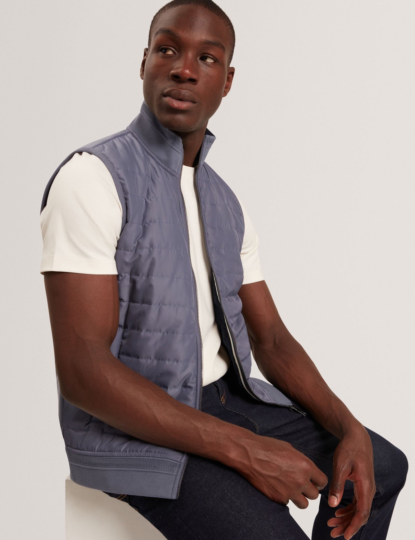 Ted Baker PAFAVOR Quilted Front Funnel Neck Zip-Up Gilet MID BLUE