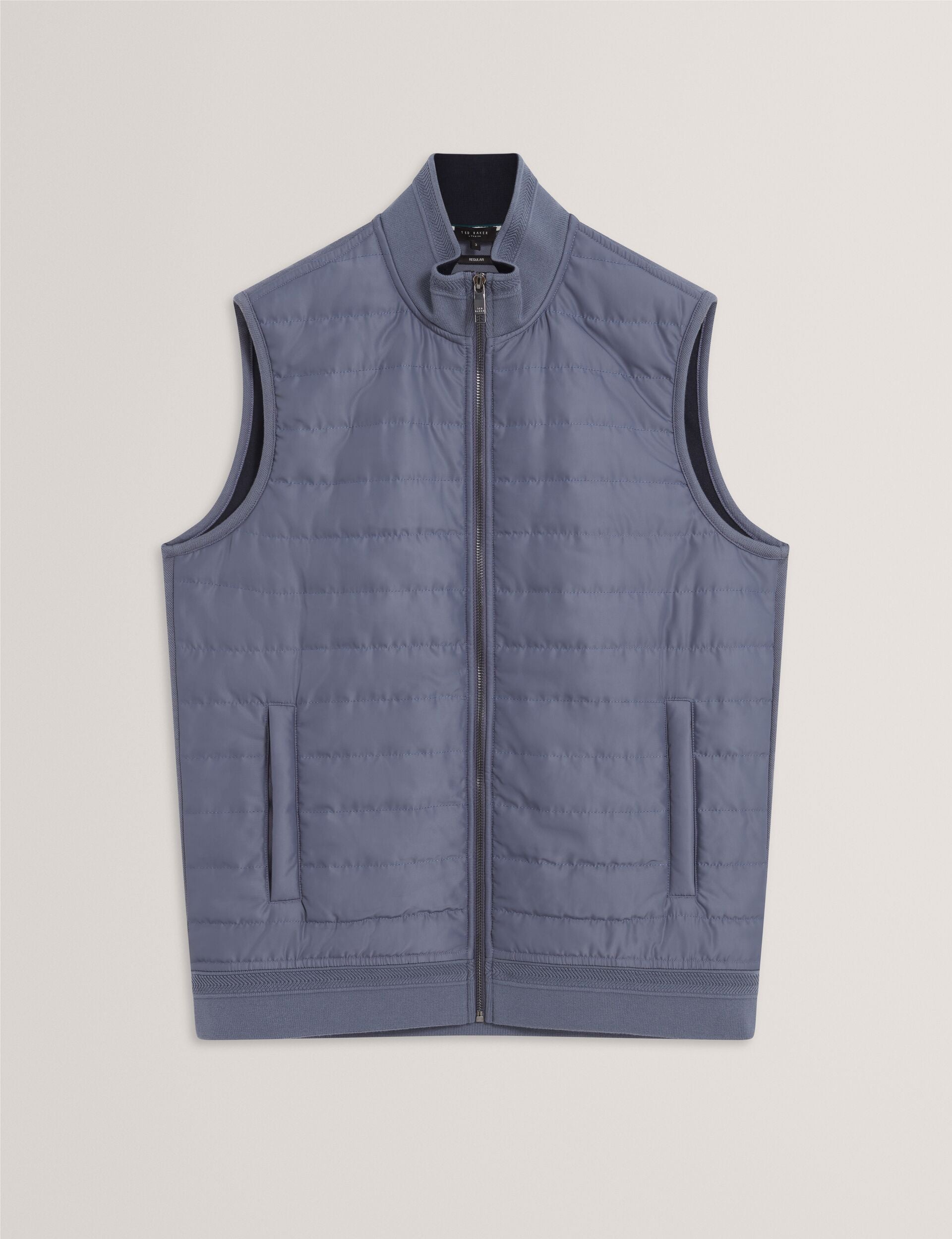 Ted Baker PAFAVOR Quilted Front Funnel Neck Zip-Up Gilet MID BLUE