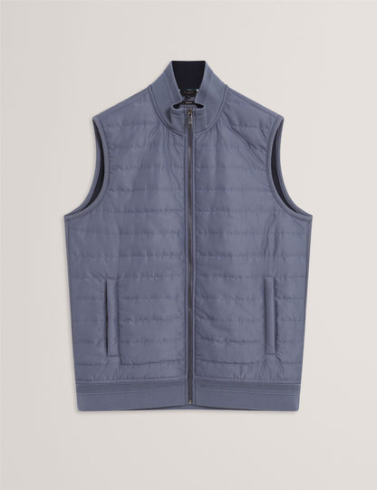Ted Baker PAFAVOR Quilted Front Funnel Neck Zip-Up Gilet MID BLUE