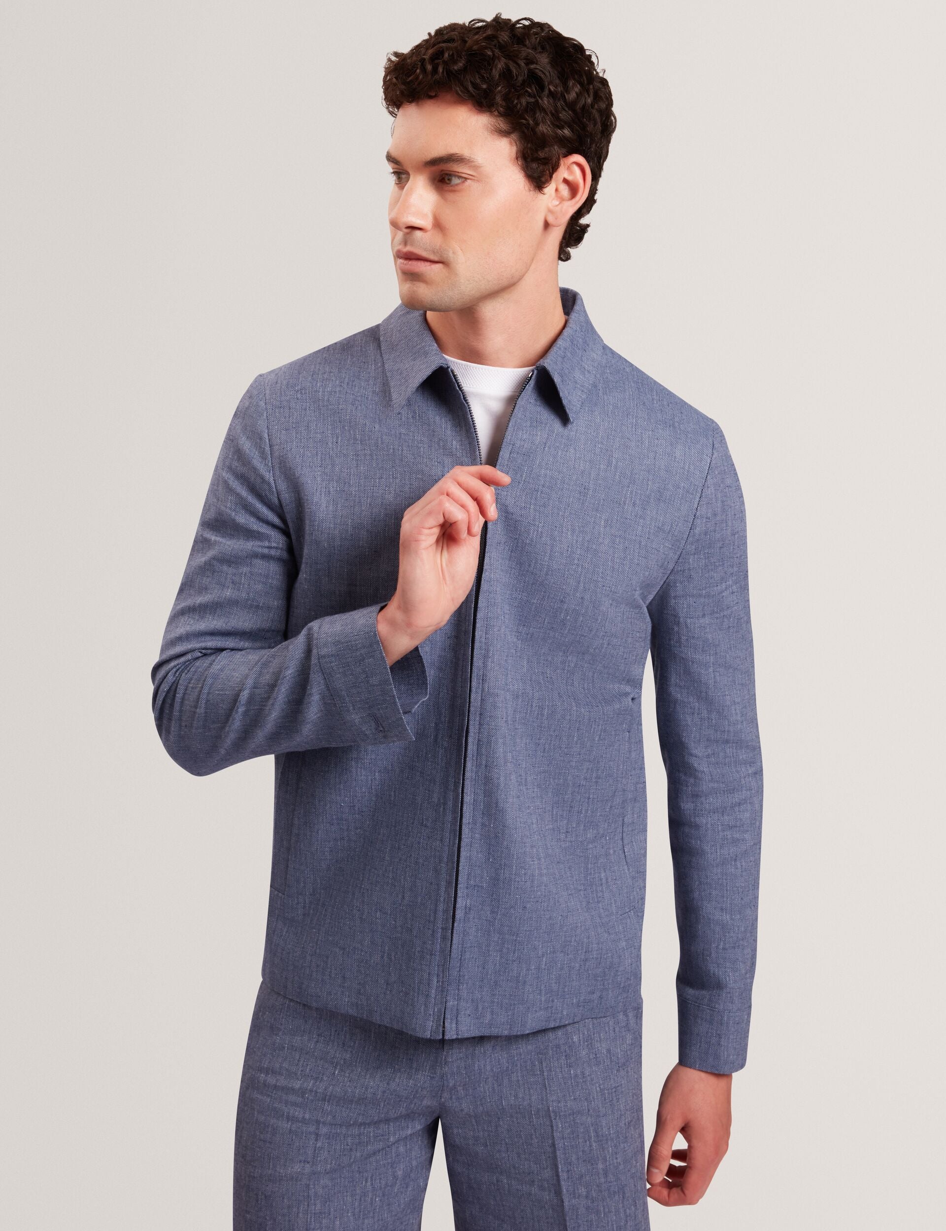 Ted Baker ASHLEYJ Linen Cotton Zip-Up Harrington Jacket NAVY