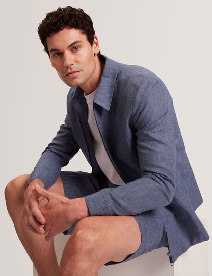 Ted Baker ASHLEYJ Linen Cotton Zip-Up Harrington Jacket NAVY