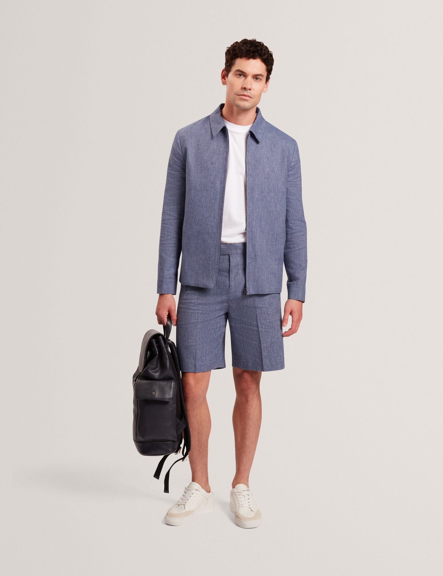 Ted Baker ASHLEYJ Linen Cotton Zip-Up Harrington Jacket NAVY