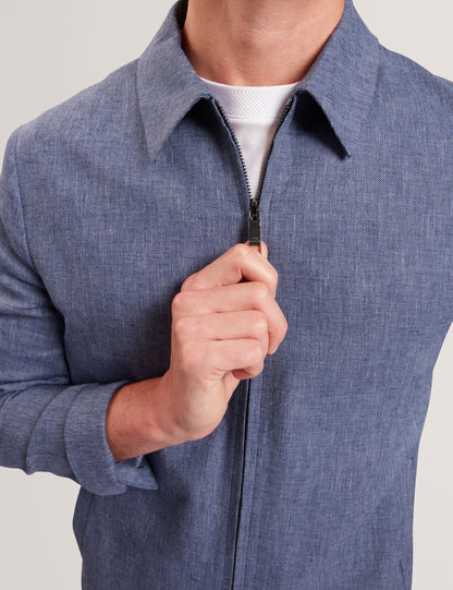 Ted Baker ASHLEYJ Linen Cotton Zip-Up Harrington Jacket NAVY