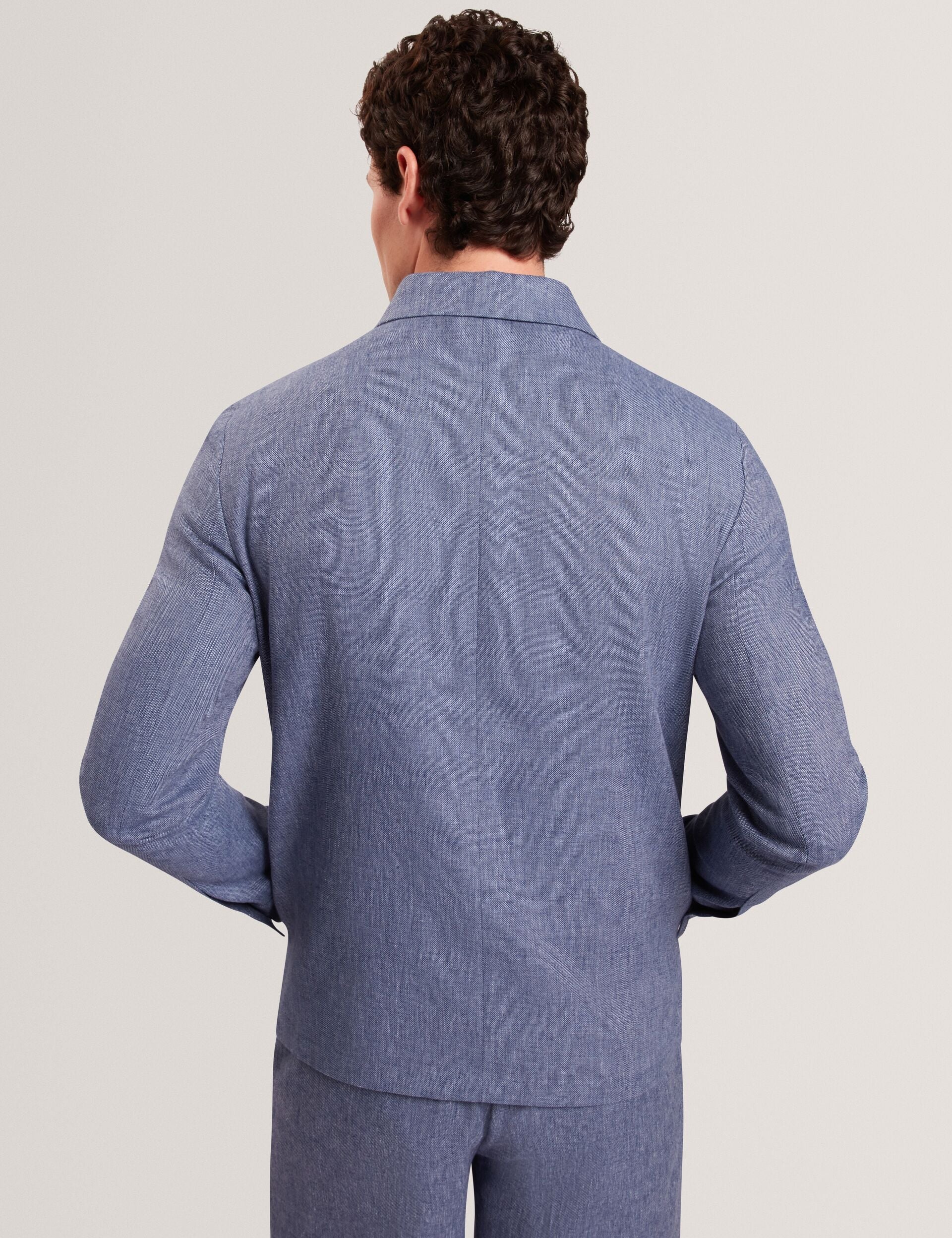 Ted Baker ASHLEYJ Linen Cotton Zip-Up Harrington Jacket NAVY