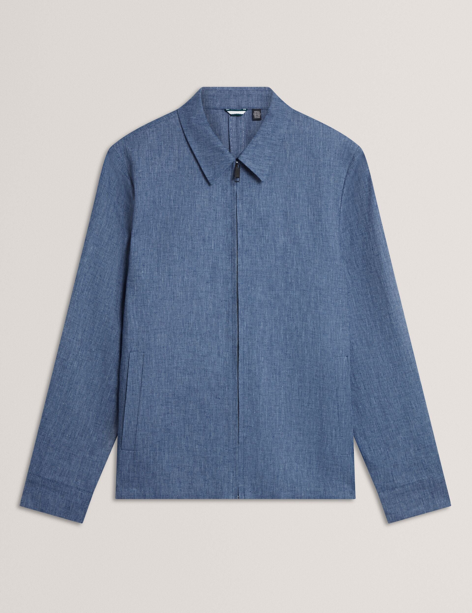 Ted Baker ASHLEYJ Linen Cotton Zip-Up Harrington Jacket NAVY
