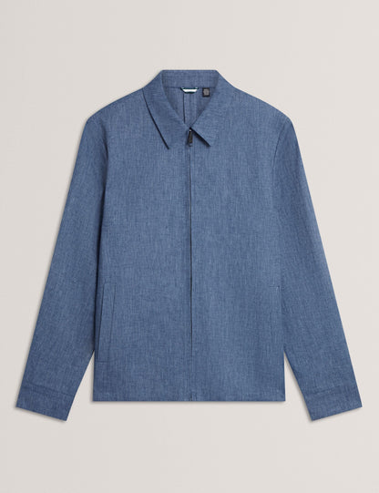 Ted Baker ASHLEYJ Linen Cotton Zip-Up Harrington Jacket NAVY