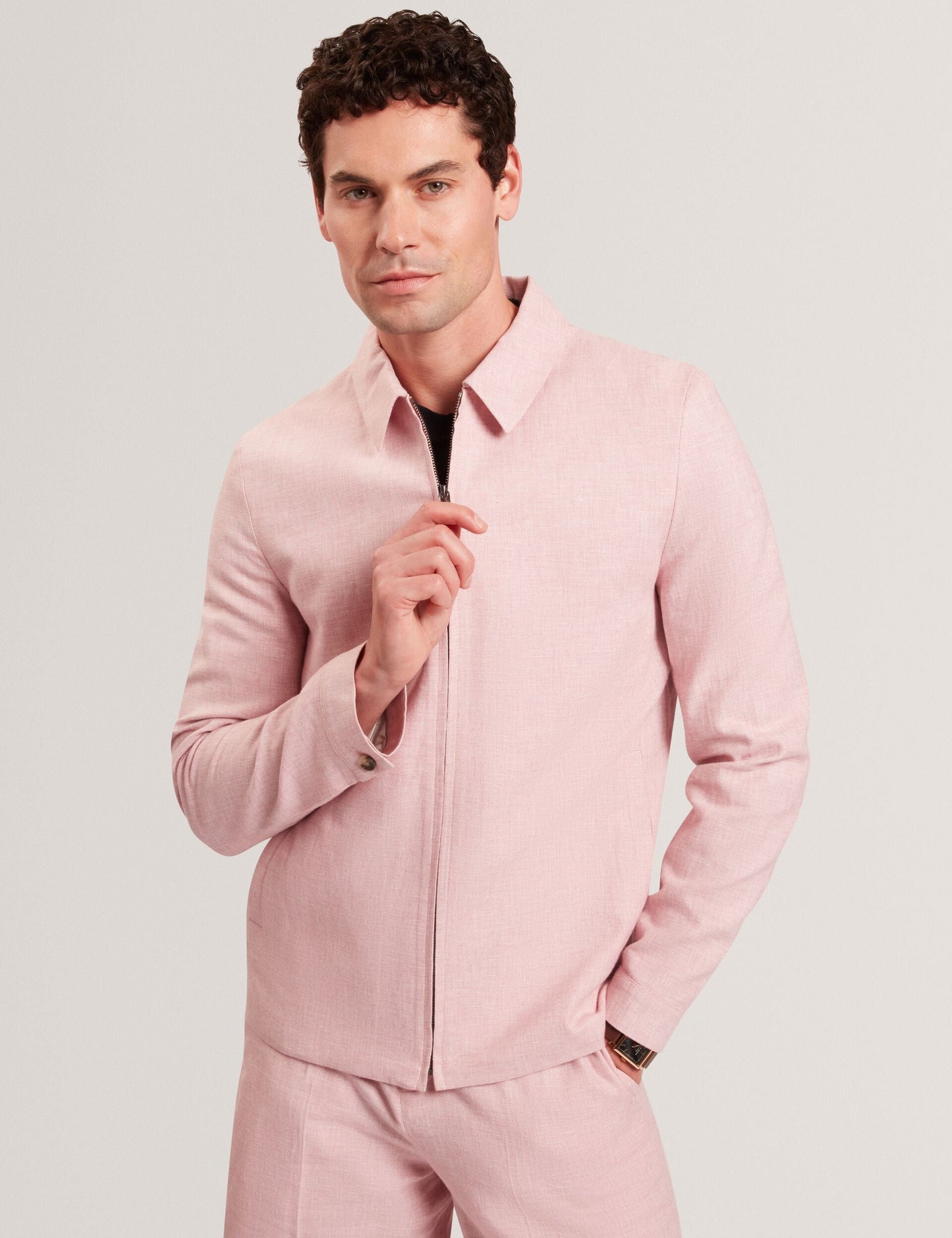 Ted Baker ASHLEYJ Linen Cotton Zip-Up Harrington Jacket LIGHT PINK