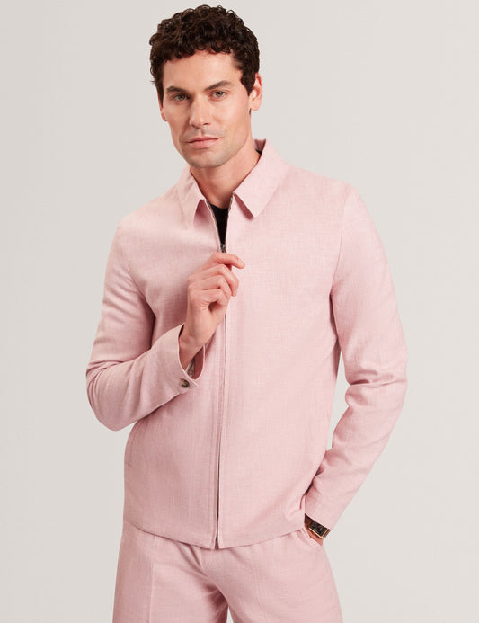 Ted Baker ASHLEYJ Linen Cotton Zip-Up Harrington Jacket LIGHT PINK