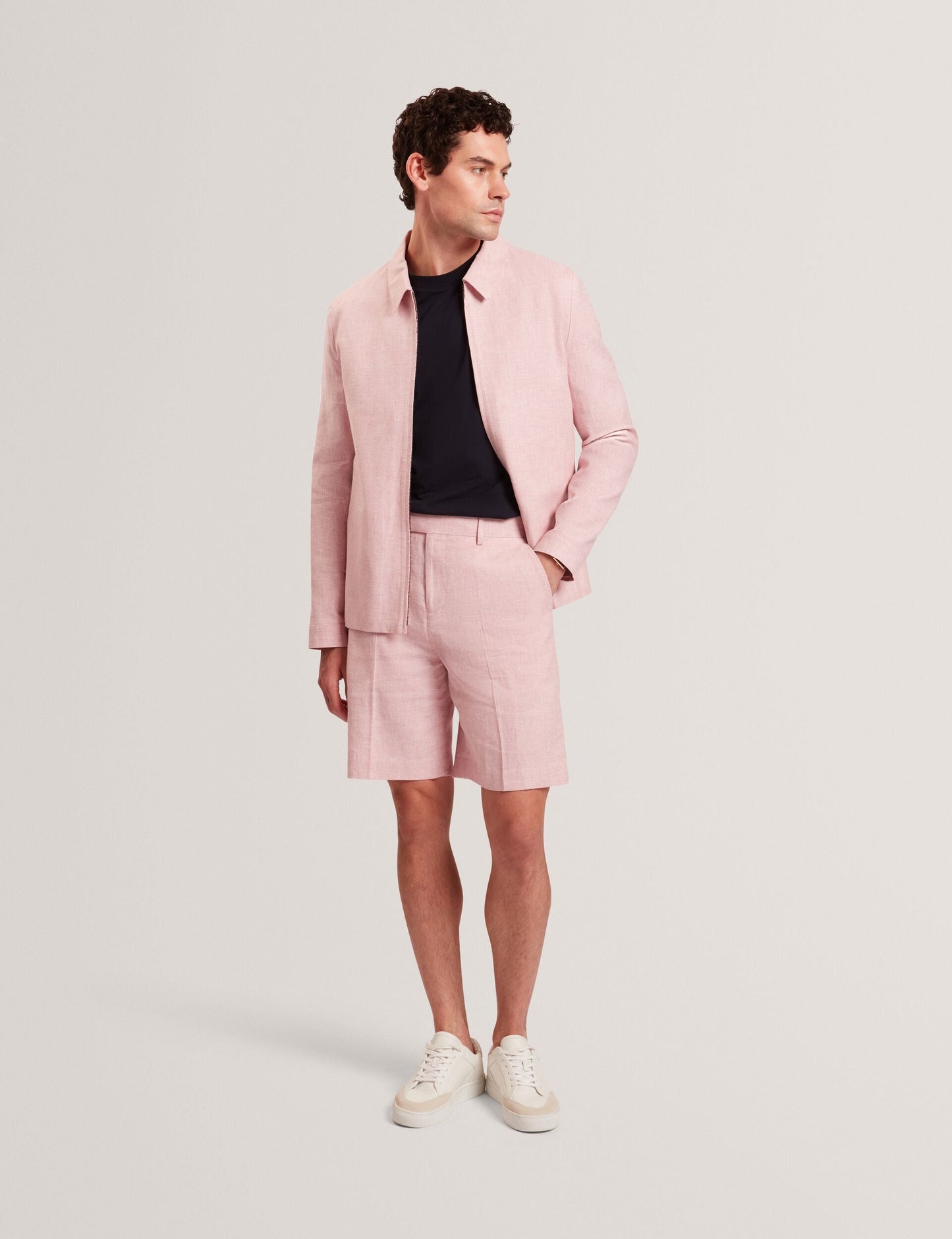 Ted Baker ASHLEYJ Linen Cotton Zip-Up Harrington Jacket LIGHT PINK
