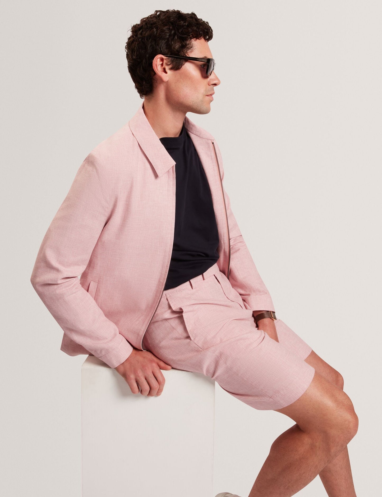 Ted Baker ASHLEYJ Linen Cotton Zip-Up Harrington Jacket LIGHT PINK