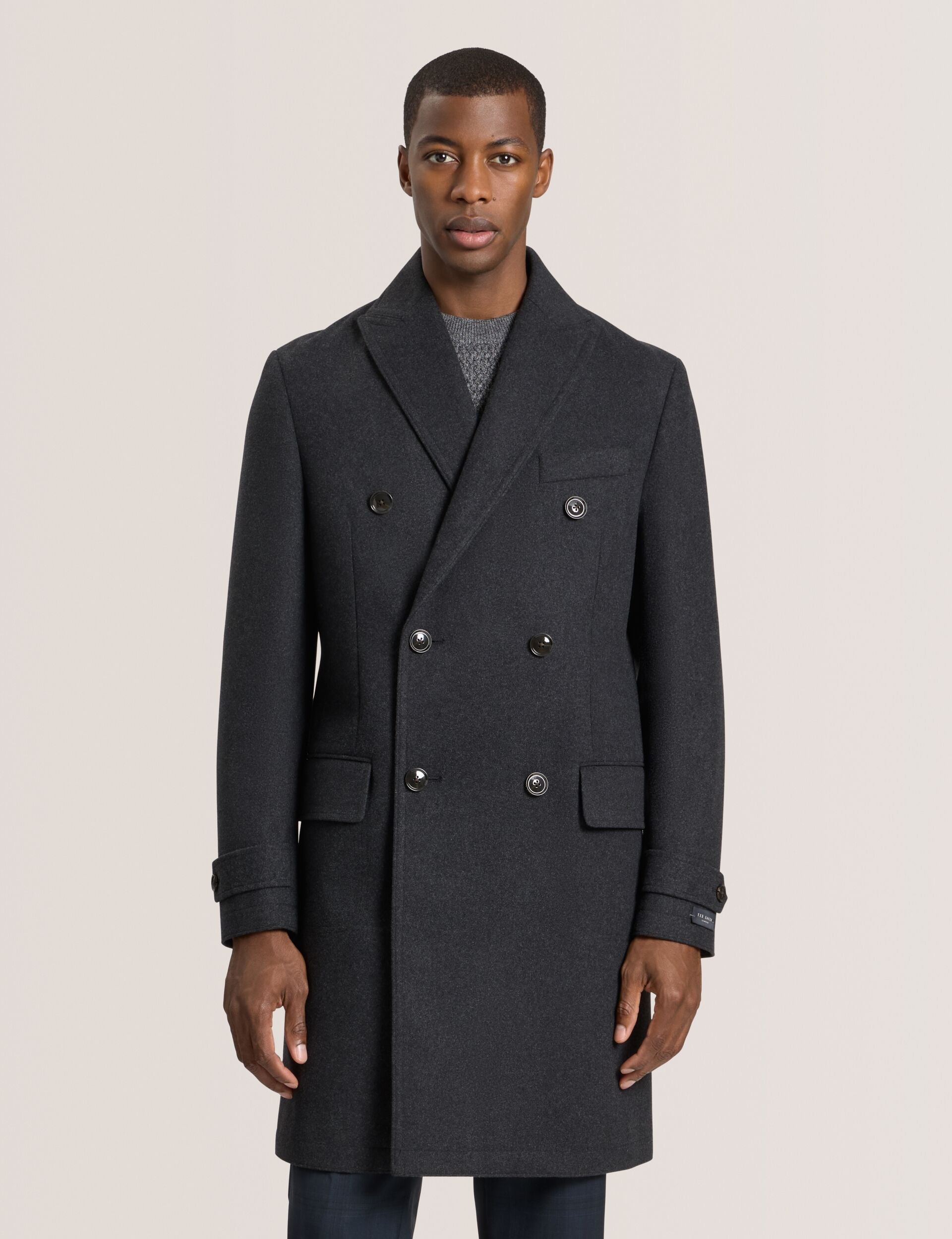 Ted Baker WINTHROP - Double Breasted Overcoat CHARCOAL