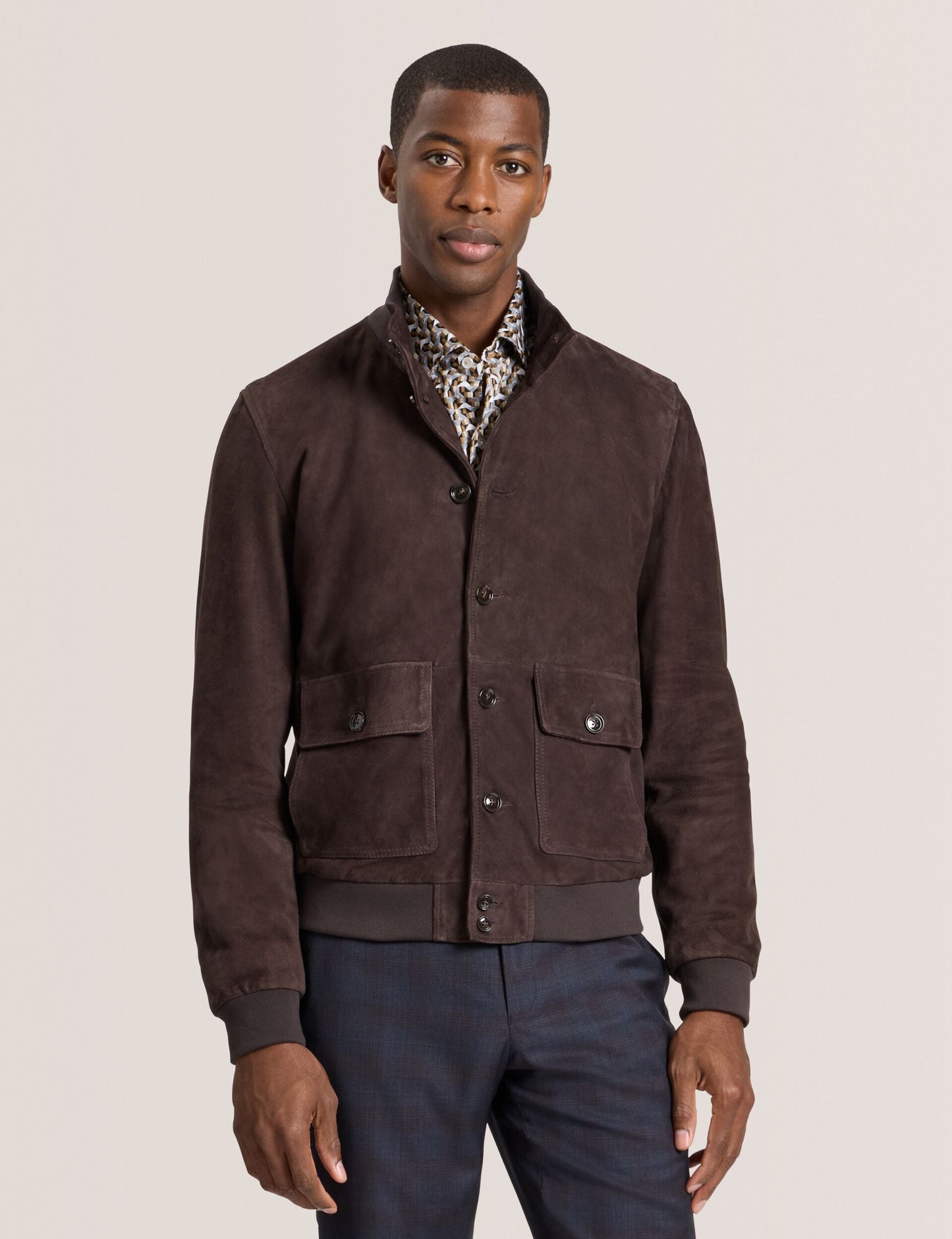 Ted Baker WEIR - Suede Button Front Jacket CHOCOLATE