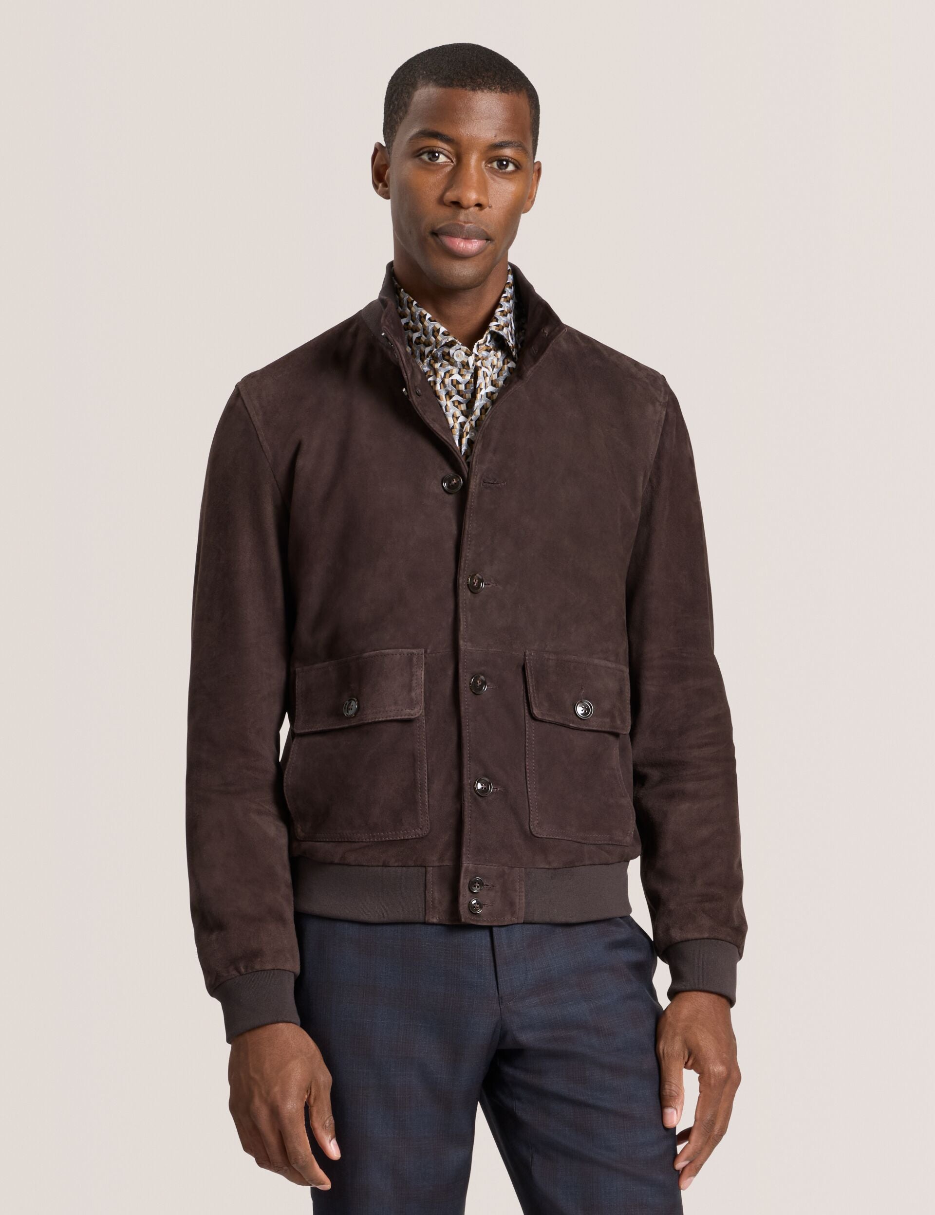 Ted Baker WEIR - Suede Button Front Jacket CHOCOLATE
