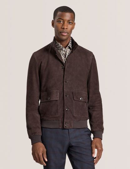 Ted Baker WEIR - Suede Button Front Jacket CHOCOLATE