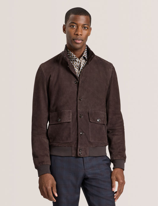 Ted Baker WEIR - Suede Button Front Jacket CHOCOLATE