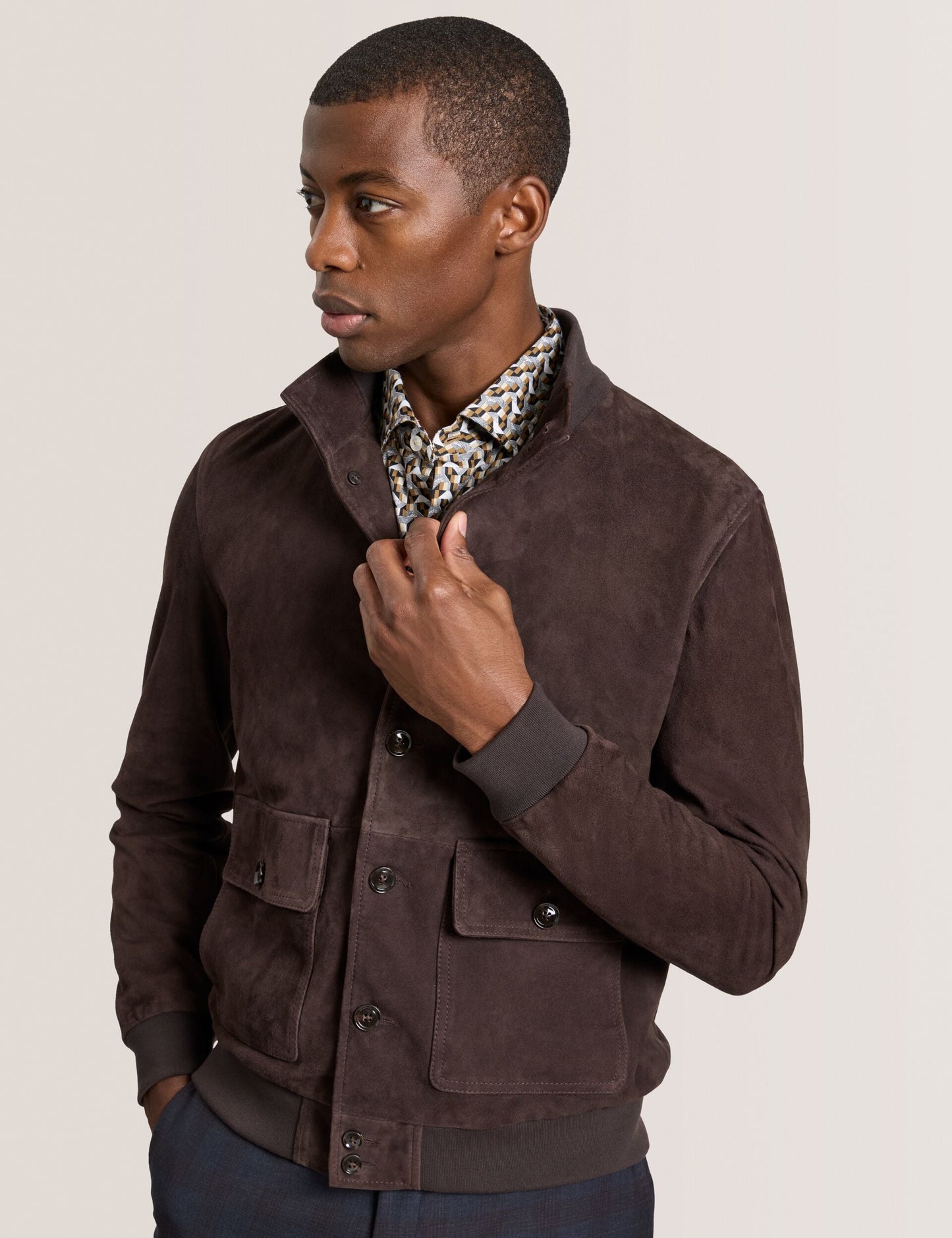 Ted Baker WEIR - Suede Button Front Jacket CHOCOLATE