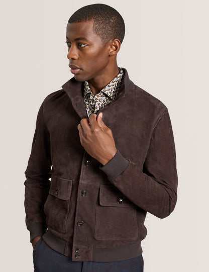 Ted Baker WEIR - Suede Button Front Jacket CHOCOLATE