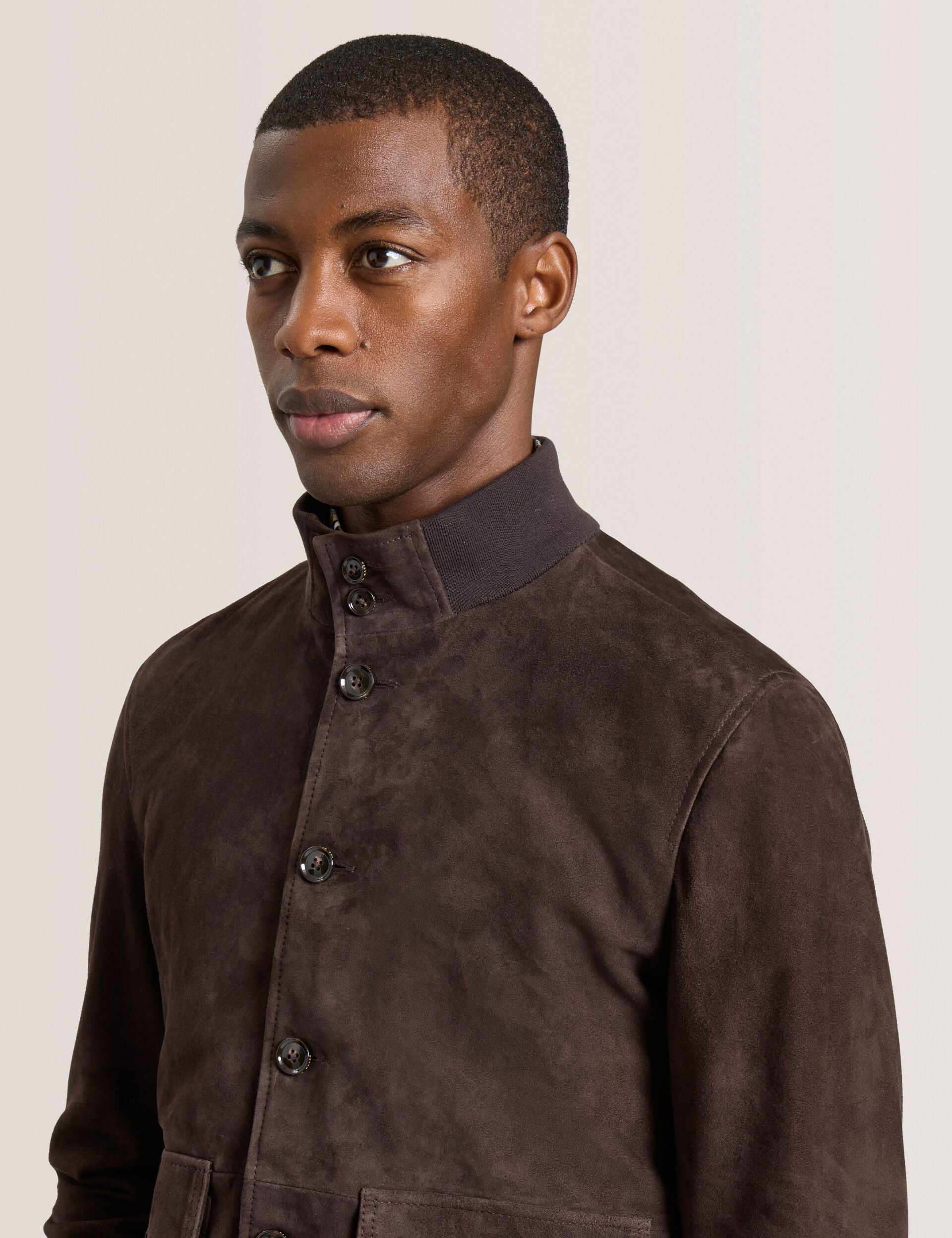 Ted Baker WEIR - Suede Button Front Jacket CHOCOLATE