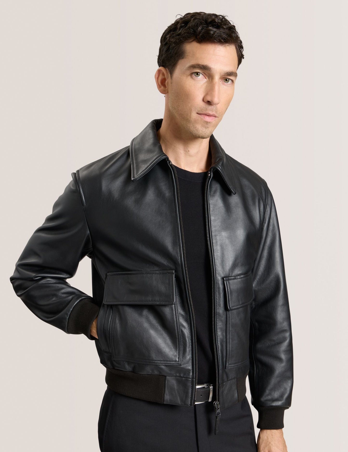 Ted Baker WHISTLER - Leather Bomber Jacket BLACK