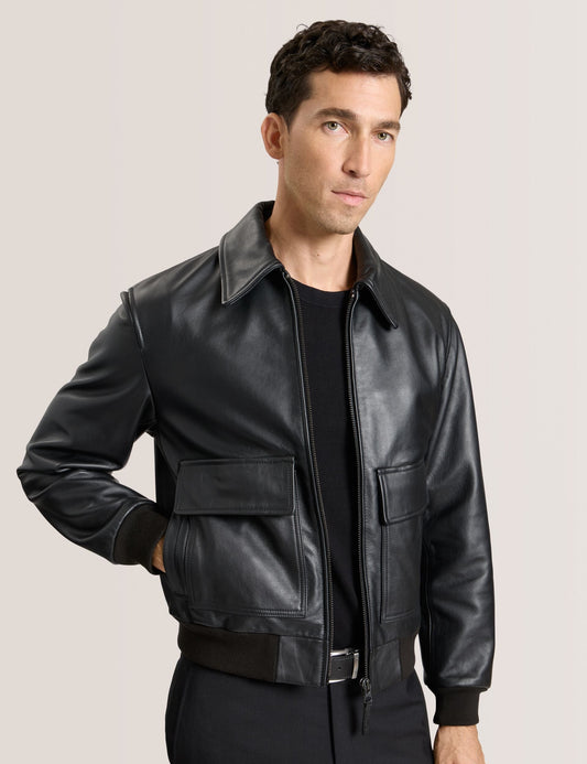 Ted Baker WHISTLER - Leather Bomber Jacket BLACK