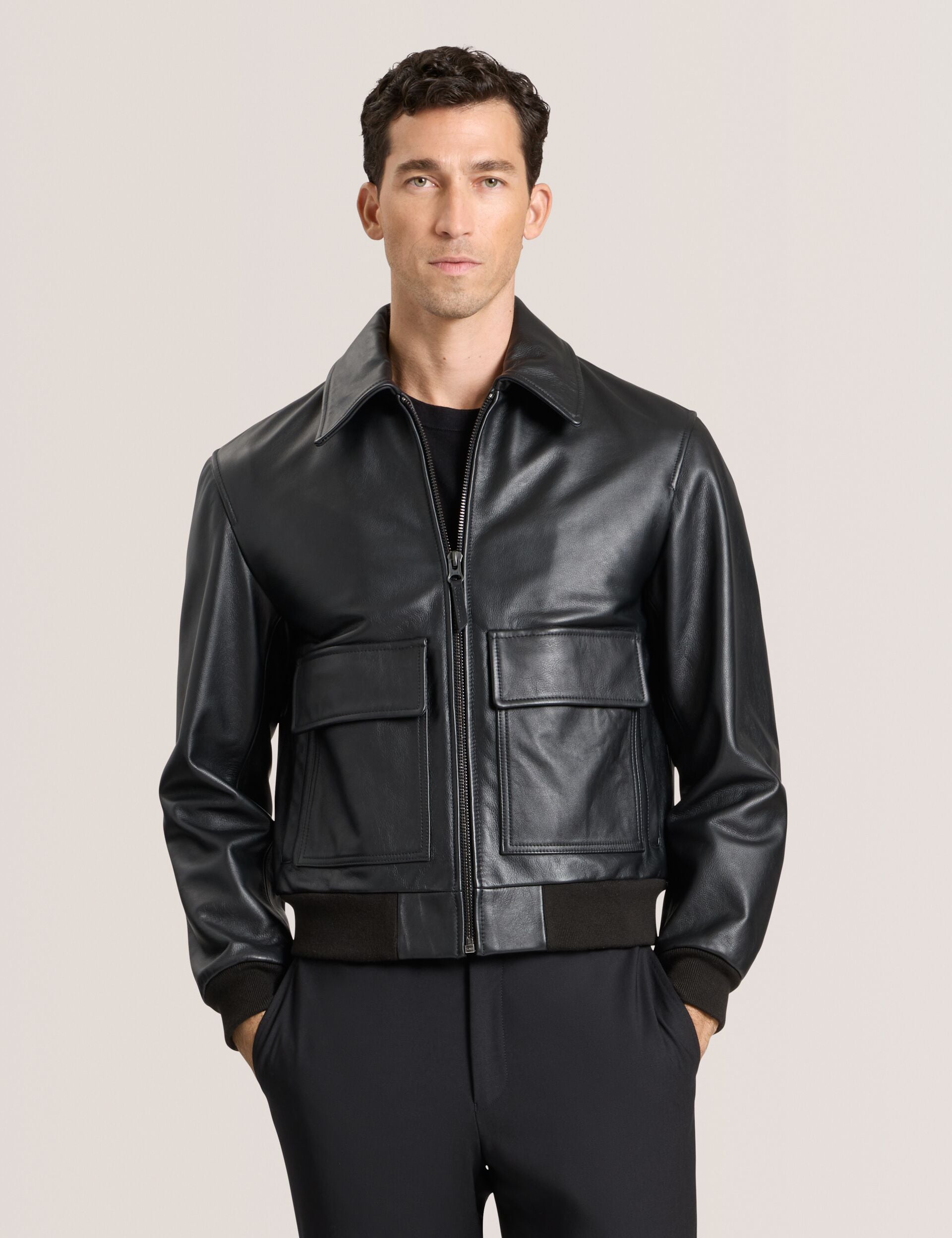 Ted Baker WHISTLER - Leather Bomber Jacket BLACK
