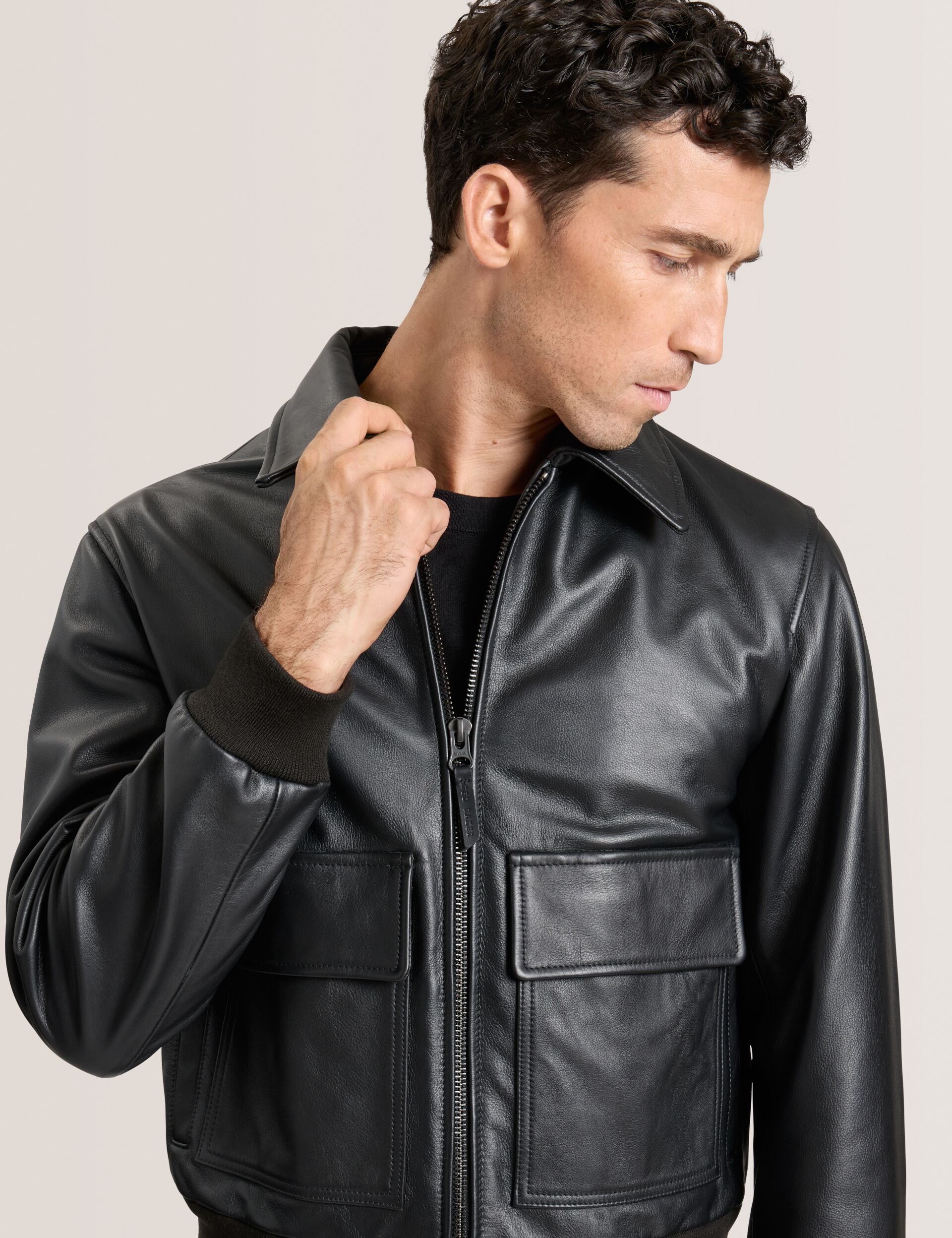 Ted Baker WHISTLER - Leather Bomber Jacket BLACK