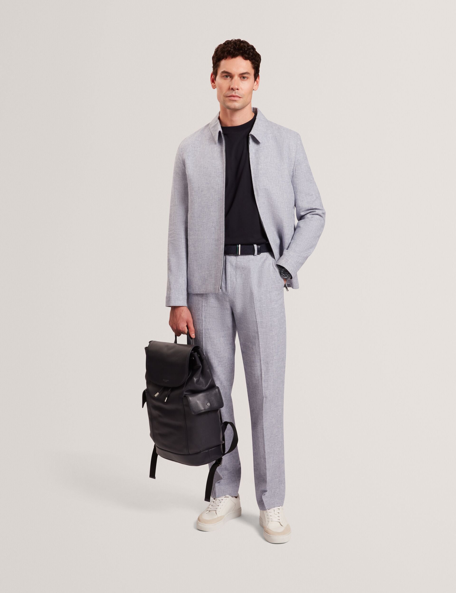 Ted Baker ASHLEYJ Linen Cotton Zip-Up Harrington Jacket LIGHT BLUE