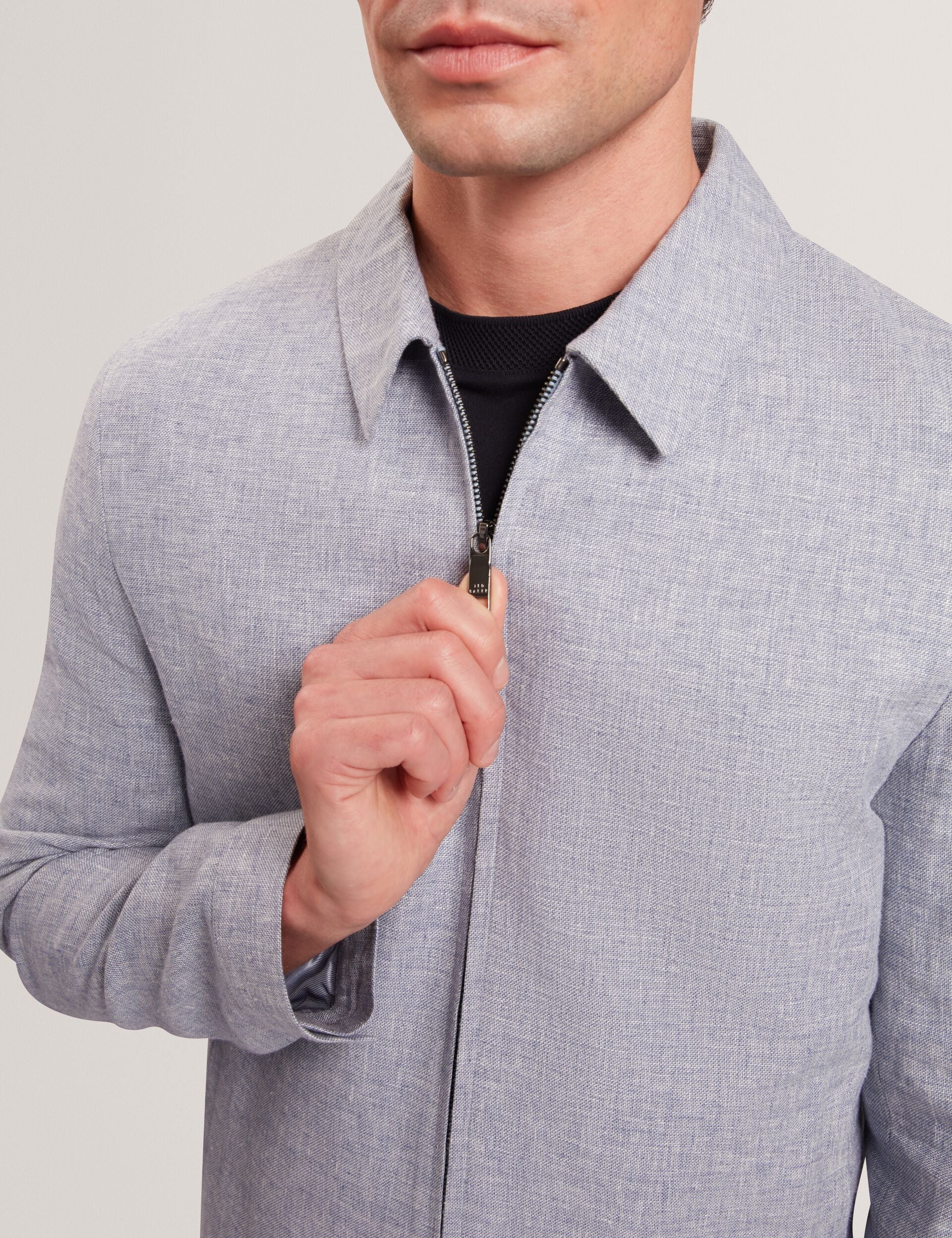 Ted Baker ASHLEYJ Linen Cotton Zip-Up Harrington Jacket LIGHT BLUE