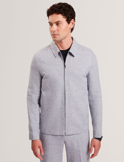 Ted Baker ASHLEYJ Linen Cotton Zip-Up Harrington Jacket LIGHT BLUE