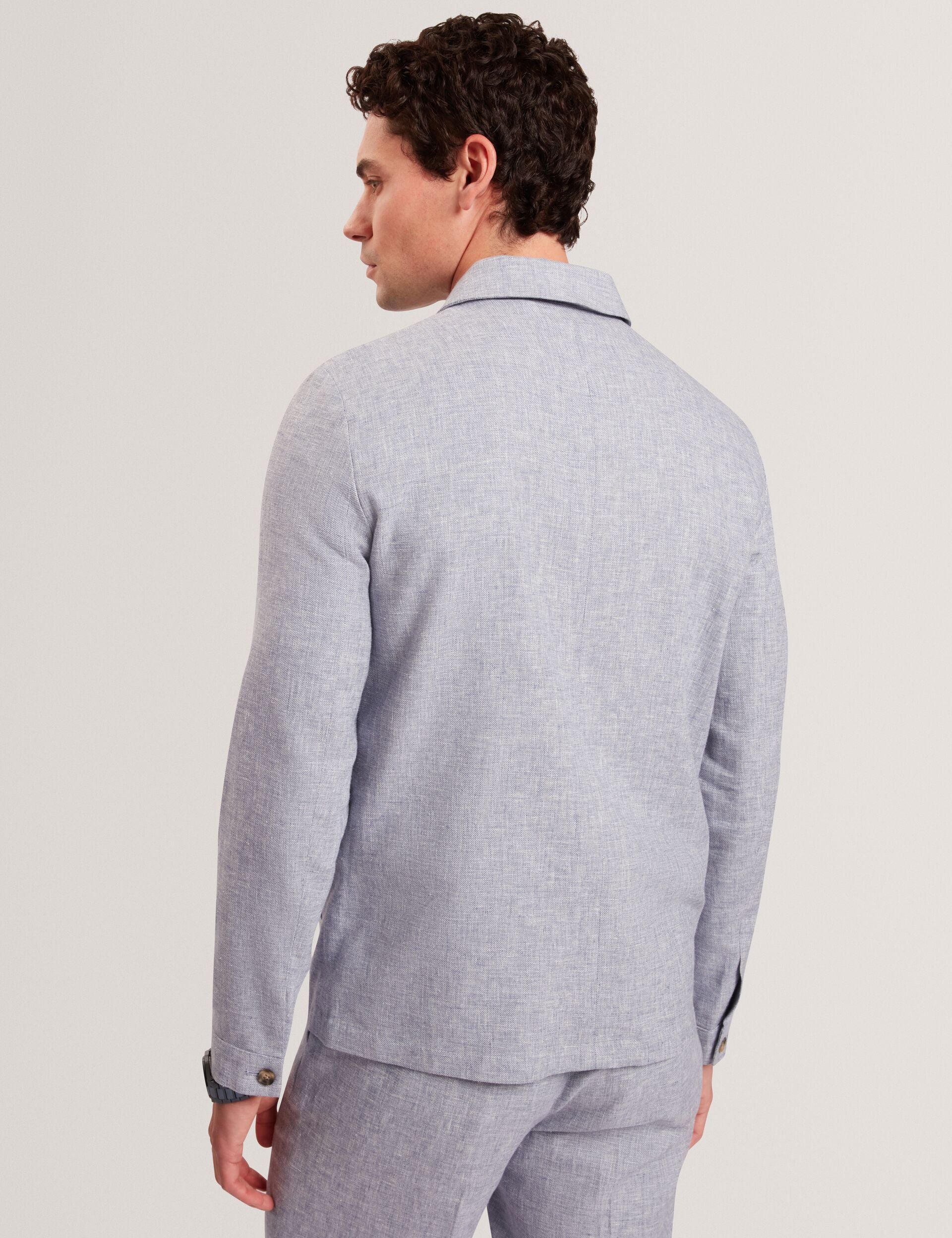 Ted Baker ASHLEYJ Linen Cotton Zip-Up Harrington Jacket LIGHT BLUE