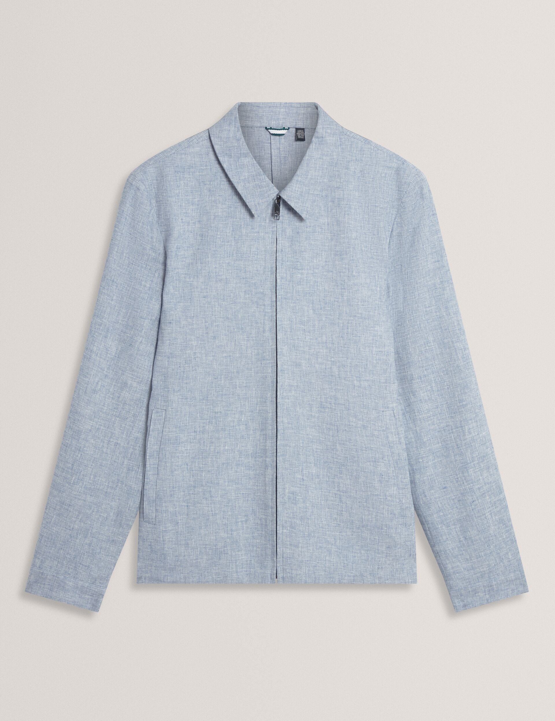Ted Baker ASHLEYJ Linen Cotton Zip-Up Harrington Jacket LIGHT BLUE