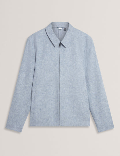 Ted Baker ASHLEYJ Linen Cotton Zip-Up Harrington Jacket LIGHT BLUE
