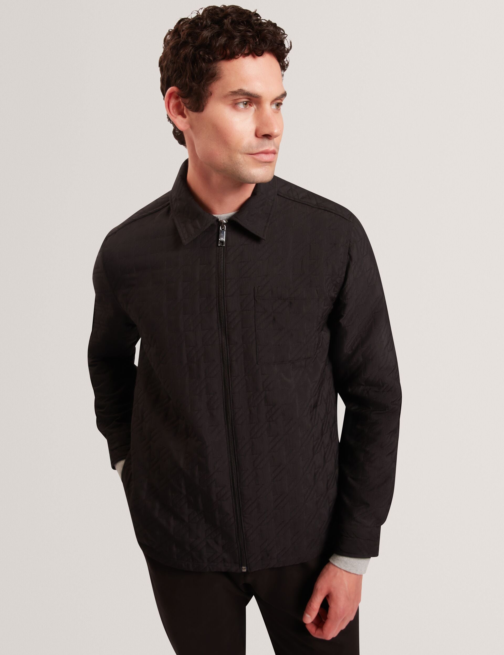Ted Baker THOVA Textured Quilt Zip-Through Overshirt BLACK