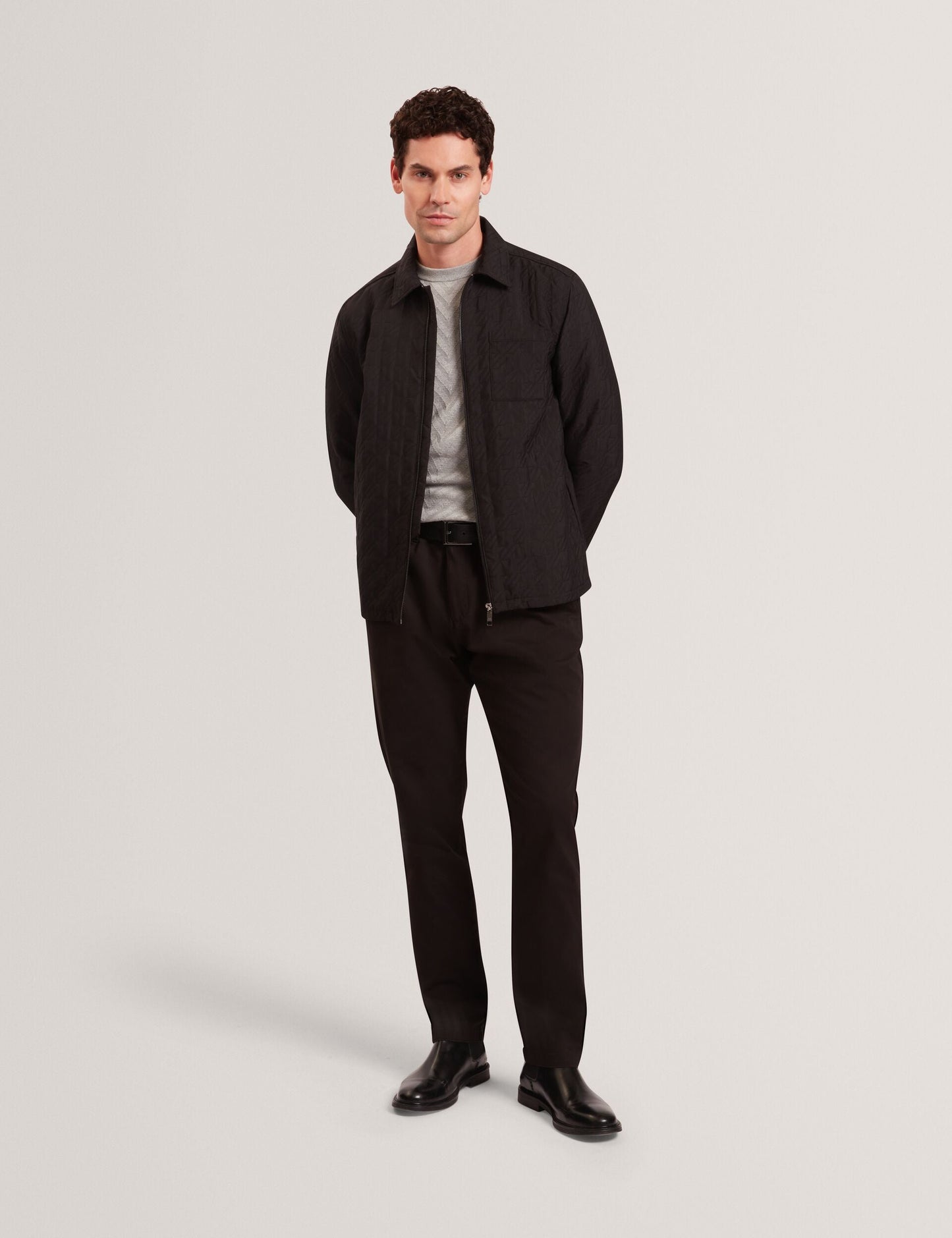 Ted Baker THOVA Textured Quilt Zip-Through Overshirt BLACK