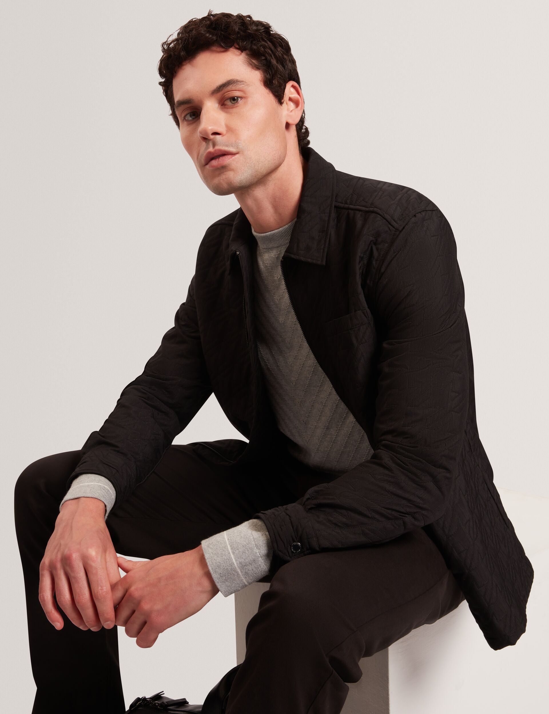 Ted Baker THOVA Textured Quilt Zip-Through Overshirt BLACK