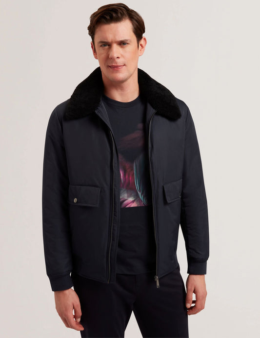 Ted Baker AVITORE - Zip Bomber Jacket With Removable Collar NAVY