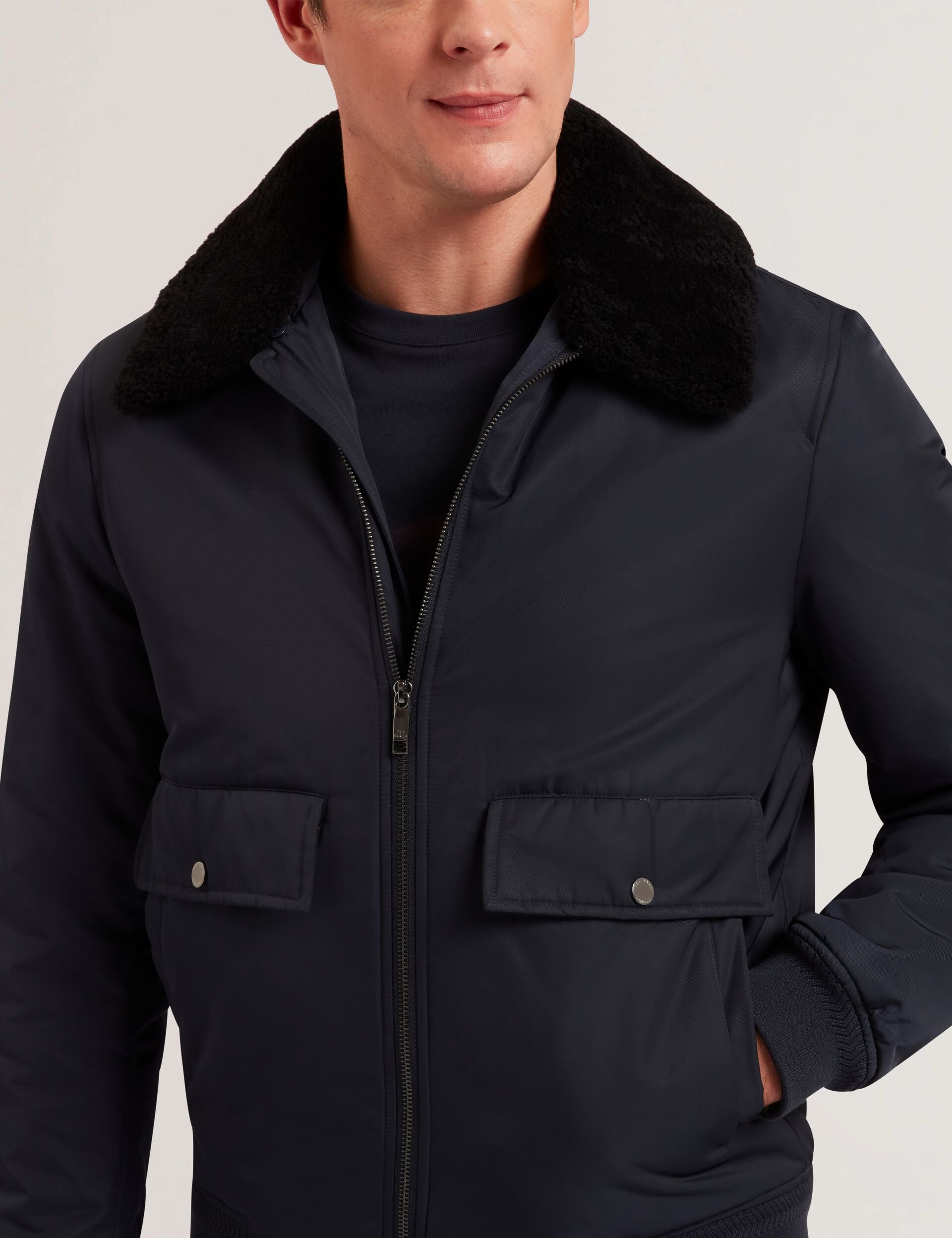 Ted Baker AVITORE - Zip Bomber Jacket With Removable Collar NAVY