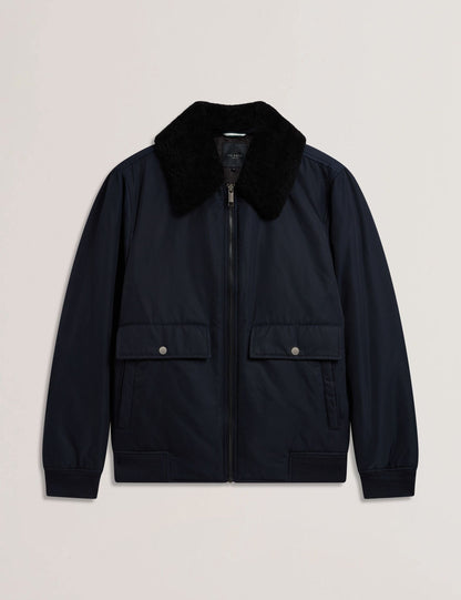 Ted Baker AVITORE - Zip Bomber Jacket With Removable Collar NAVY