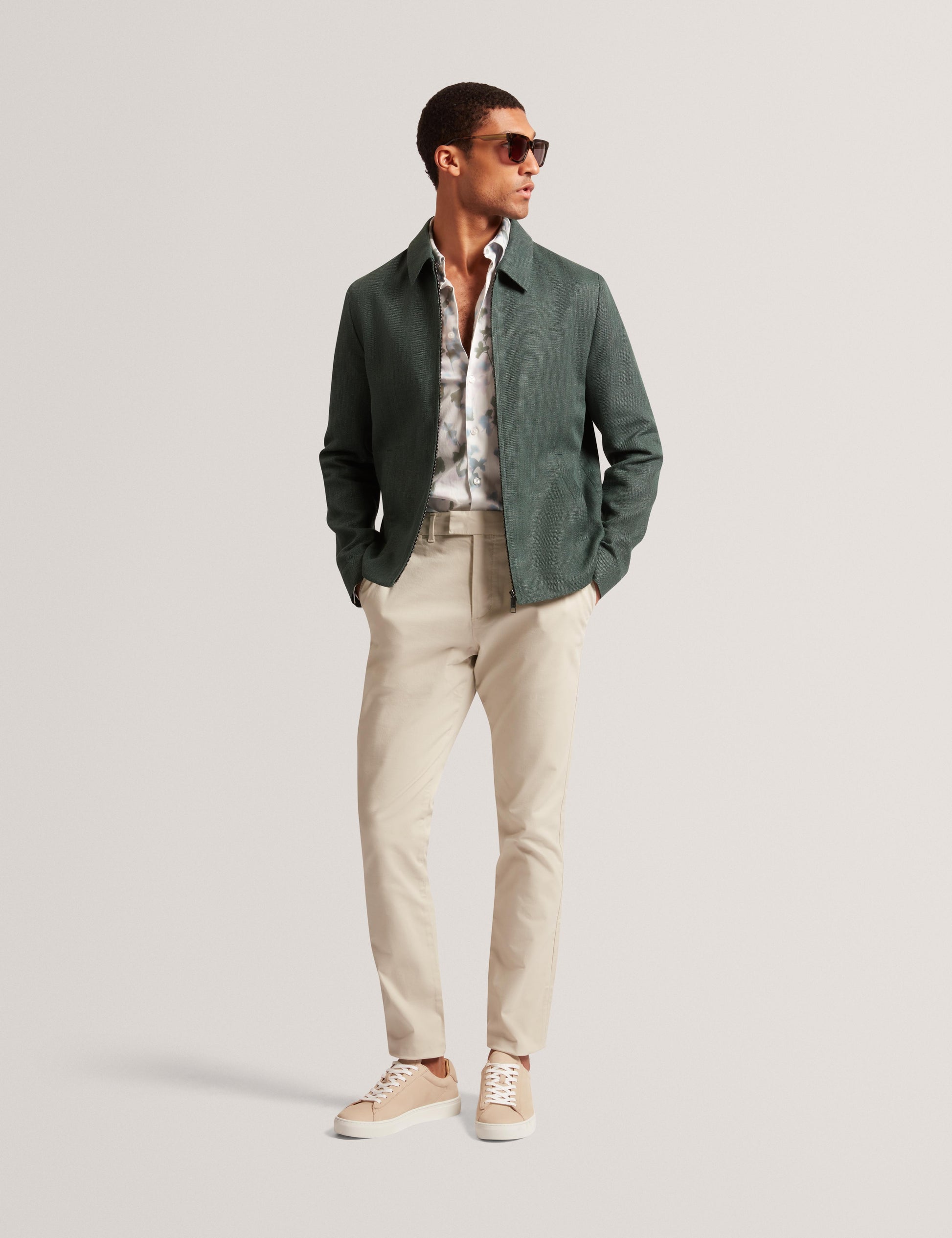 Ted Baker KUMARH - Linen Blend Zip Up Harrington Jacket DARK GREEN