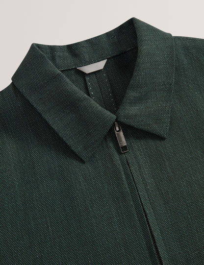 Ted Baker KUMARH - Linen Blend Zip Up Harrington Jacket DARK GREEN