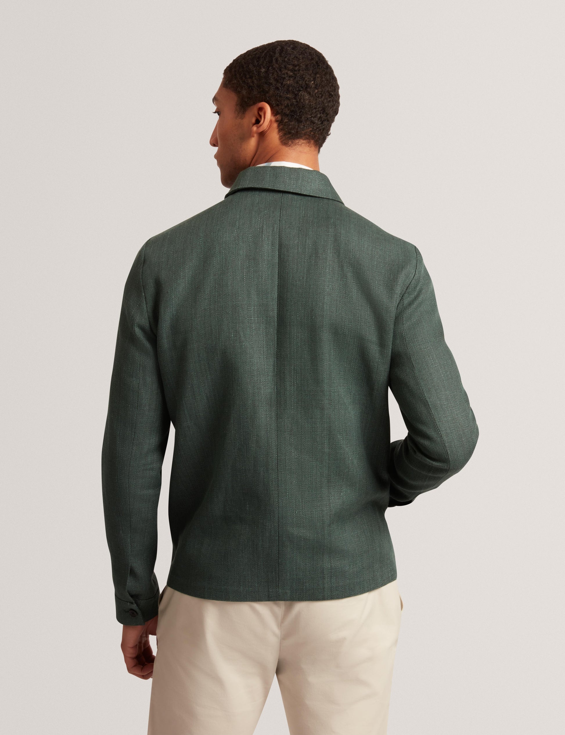 Ted Baker KUMARH - Linen Blend Zip Up Harrington Jacket DARK GREEN