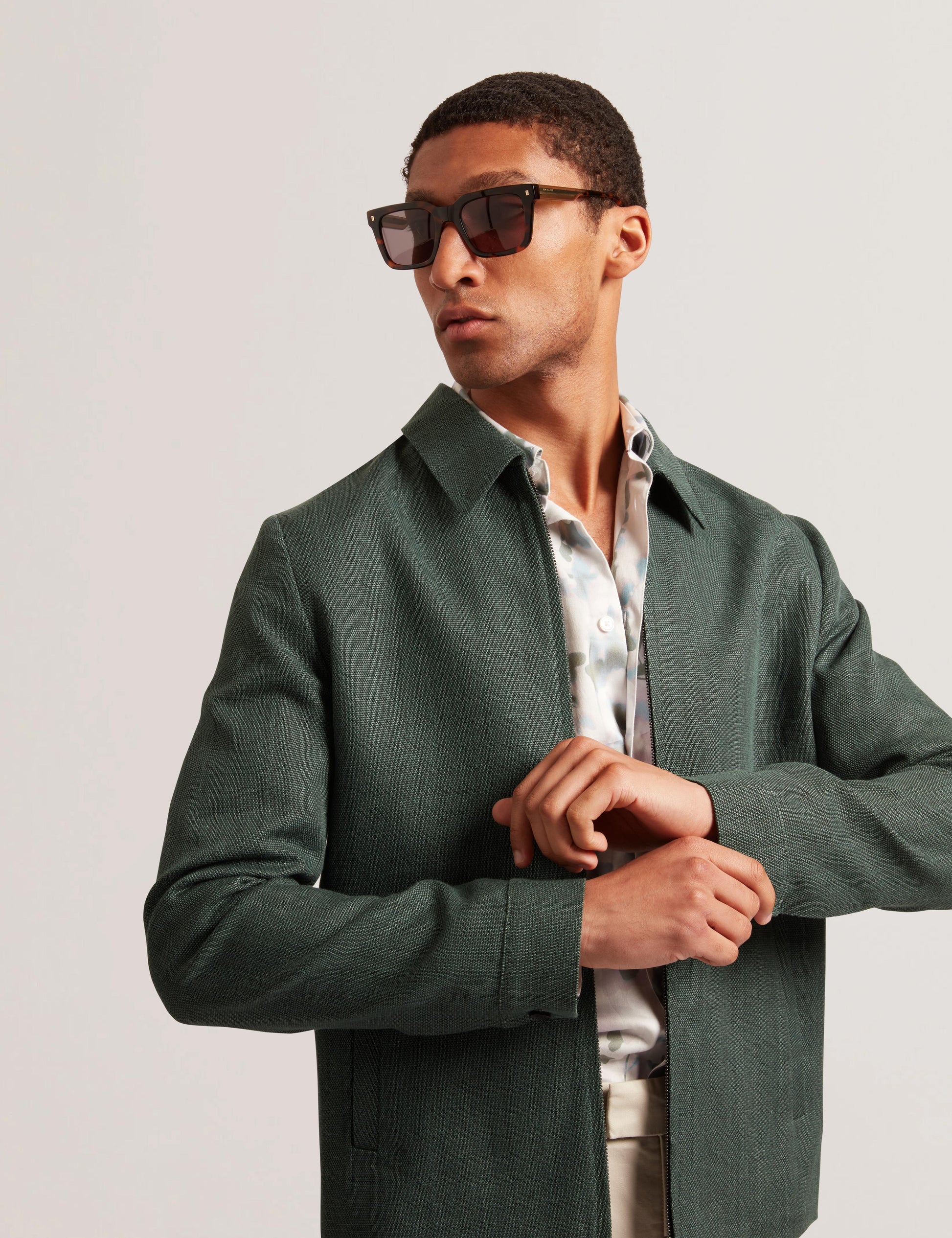 Ted Baker KUMARH - Linen Blend Zip Up Harrington Jacket DARK GREEN