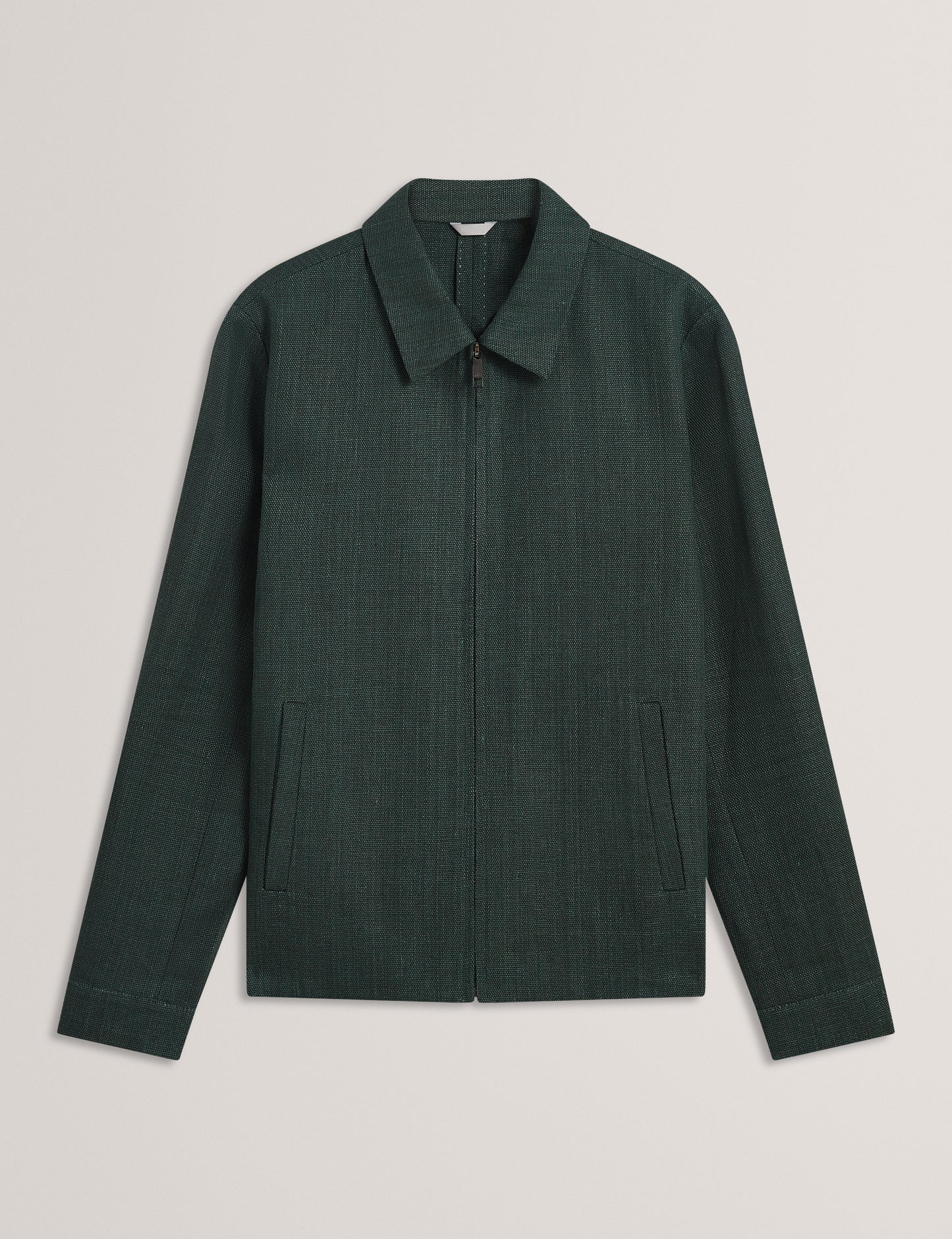 Ted Baker KUMARH - Linen Blend Zip Up Harrington Jacket DARK GREEN