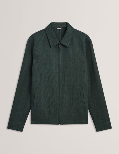 Ted Baker KUMARH - Linen Blend Zip Up Harrington Jacket DARK GREEN