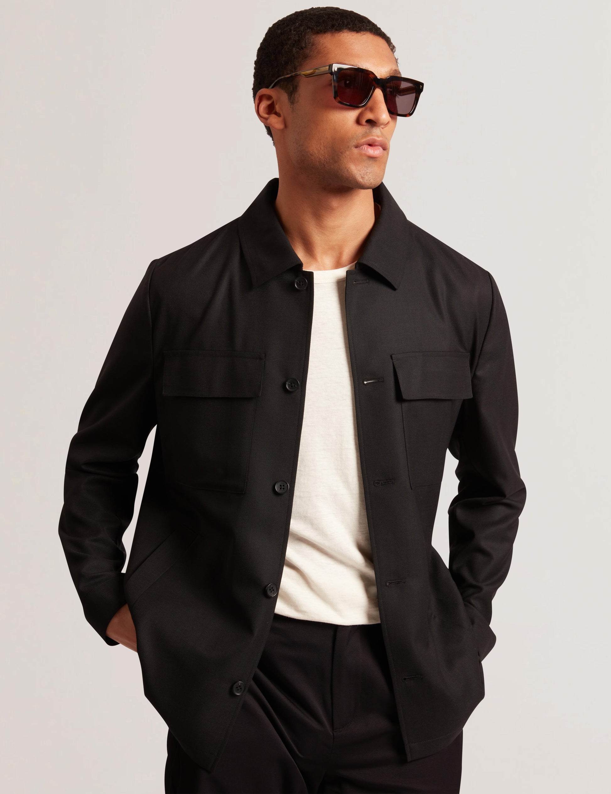 Ted Baker SELWYNJ - Black Lightweight Wool Blend Shirt Jacket BLACK