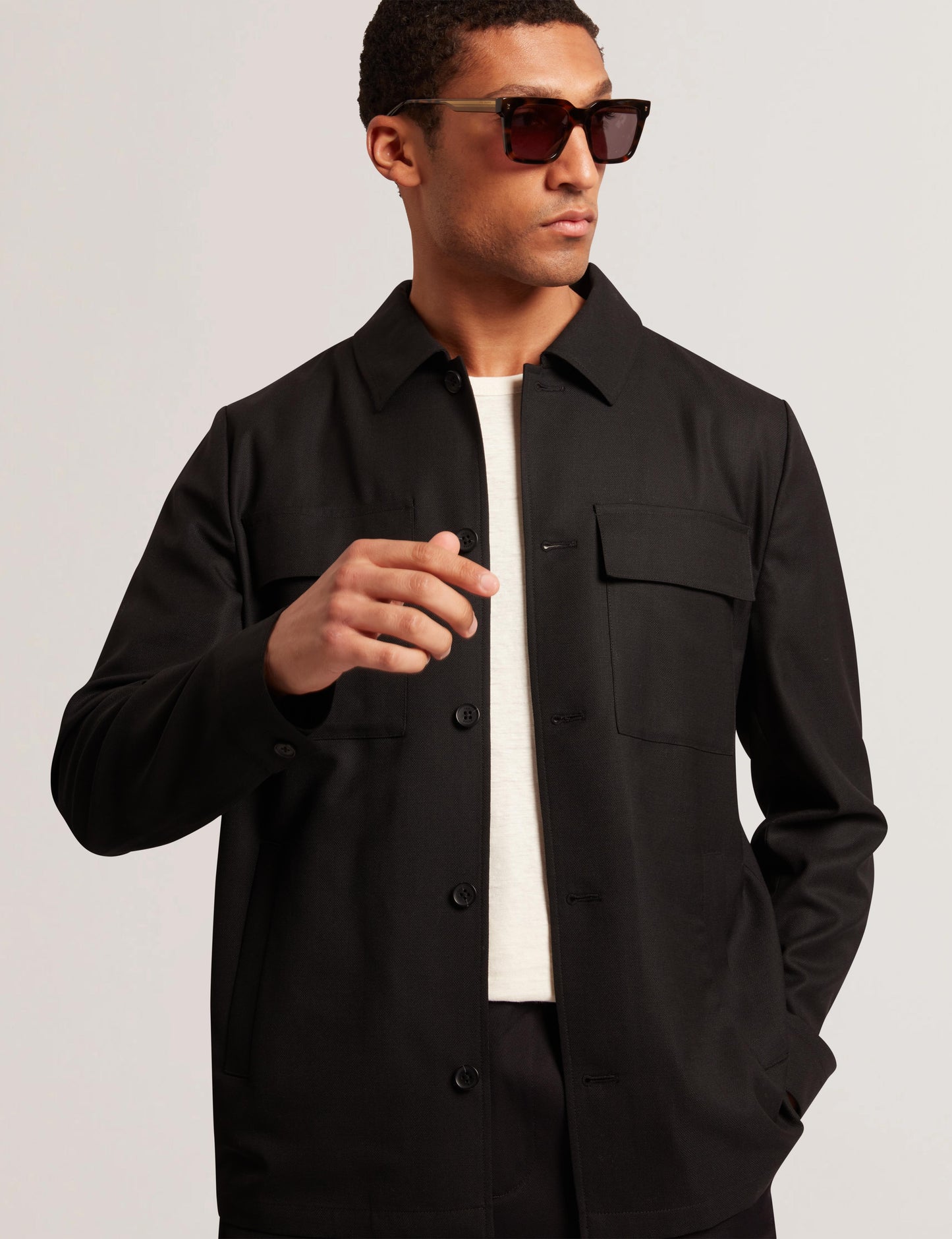 Ted Baker SELWYNJ - Black Lightweight Wool Blend Shirt Jacket BLACK